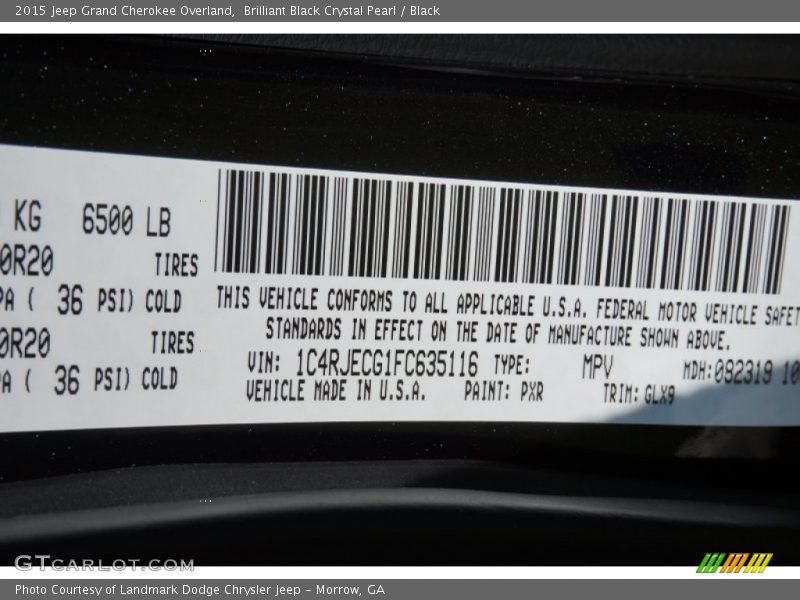 2015 Grand Cherokee Overland Brilliant Black Crystal Pearl Color Code PXR