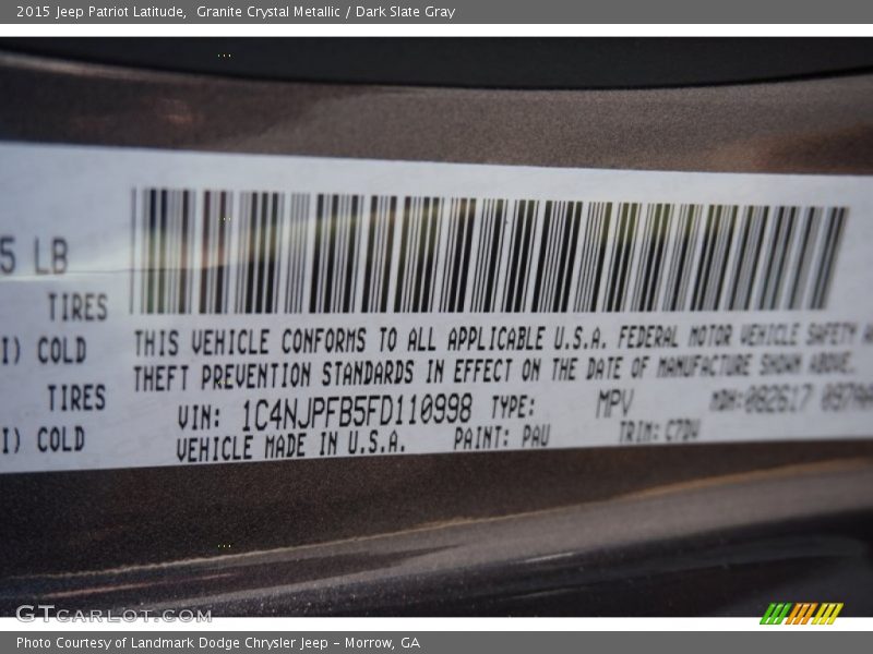2015 Patriot Latitude Granite Crystal Metallic Color Code PAU