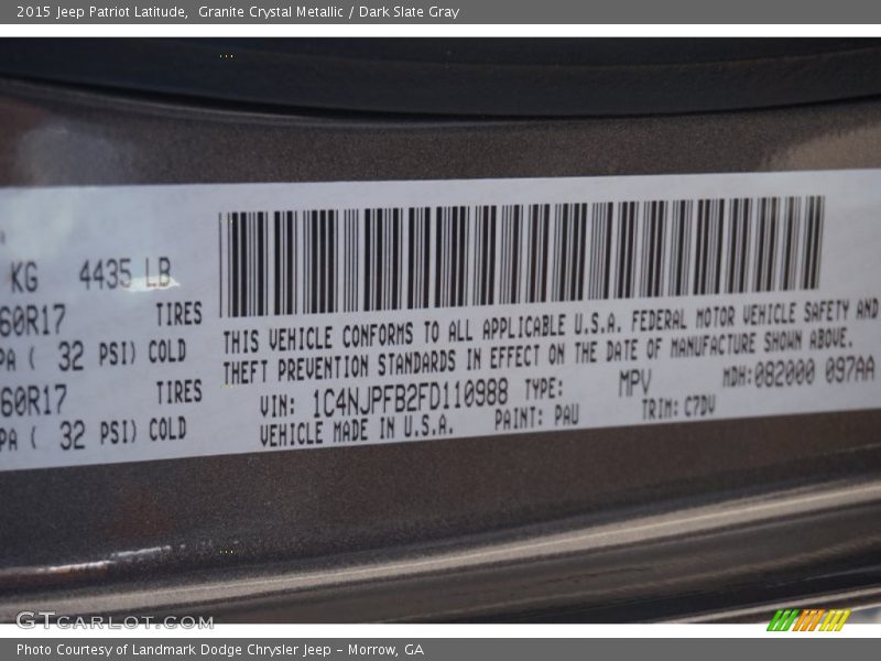 Granite Crystal Metallic / Dark Slate Gray 2015 Jeep Patriot Latitude