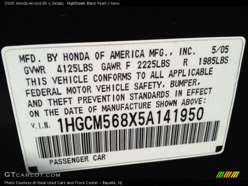 Nighthawk Black Pearl / Ivory 2005 Honda Accord EX-L Sedan