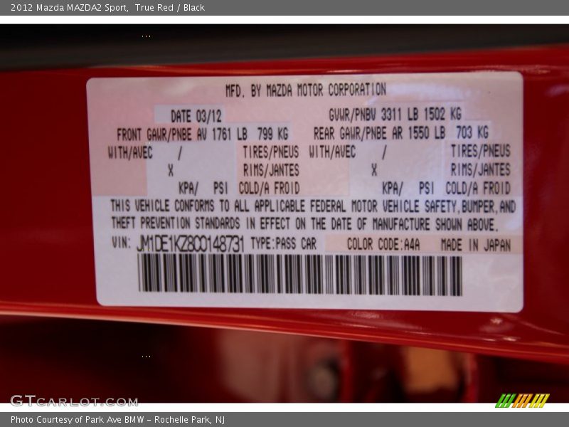 True Red / Black 2012 Mazda MAZDA2 Sport