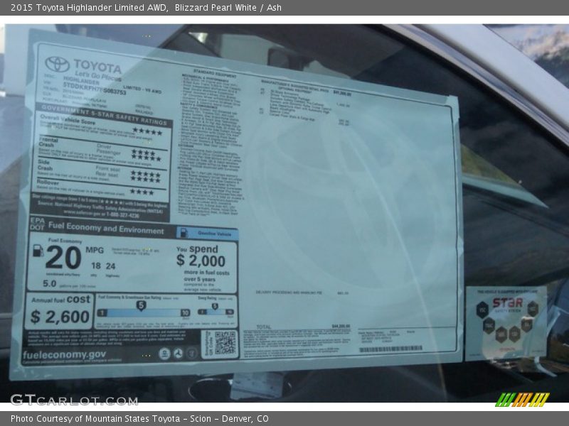 Blizzard Pearl White / Ash 2015 Toyota Highlander Limited AWD