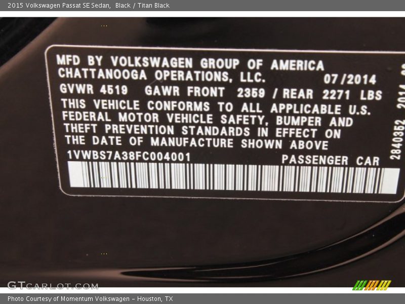 Black / Titan Black 2015 Volkswagen Passat SE Sedan