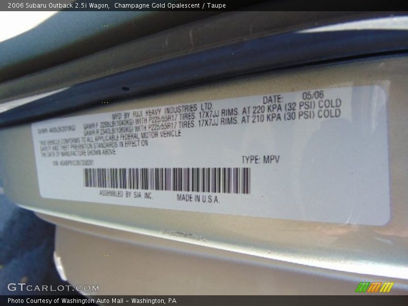 Champagne Gold Opalescent / Taupe 2006 Subaru Outback 2.5i Wagon