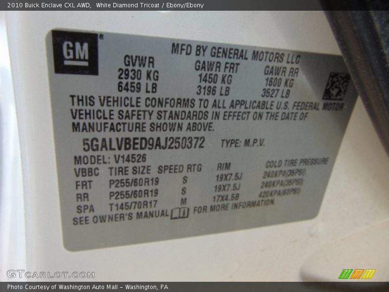 White Diamond Tricoat / Ebony/Ebony 2010 Buick Enclave CXL AWD