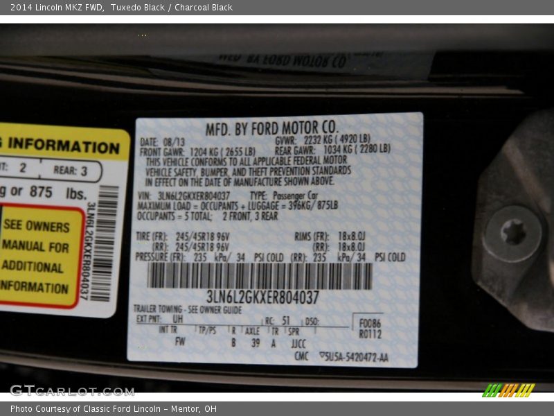 Tuxedo Black / Charcoal Black 2014 Lincoln MKZ FWD