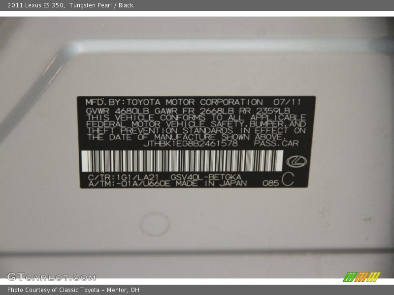 Tungsten Pearl / Black 2011 Lexus ES 350