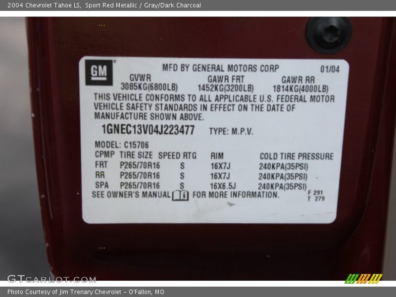 Sport Red Metallic / Gray/Dark Charcoal 2004 Chevrolet Tahoe LS