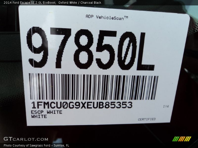 Oxford White / Charcoal Black 2014 Ford Escape SE 2.0L EcoBoost