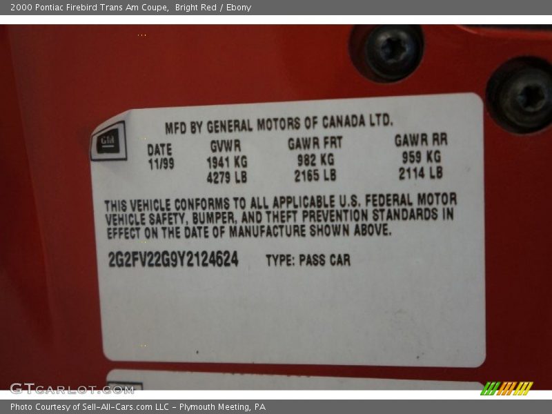 Bright Red / Ebony 2000 Pontiac Firebird Trans Am Coupe