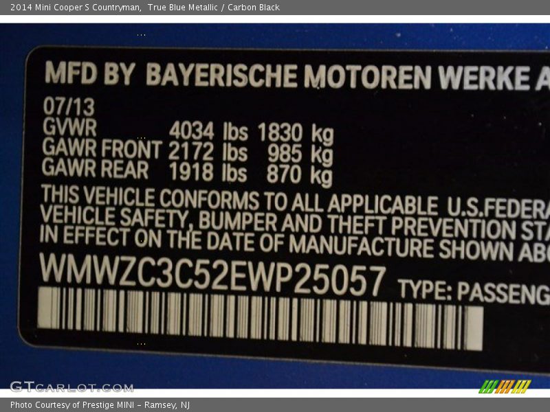 True Blue Metallic / Carbon Black 2014 Mini Cooper S Countryman