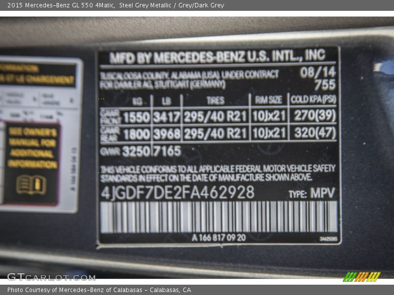 Steel Grey Metallic / Grey/Dark Grey 2015 Mercedes-Benz GL 550 4Matic