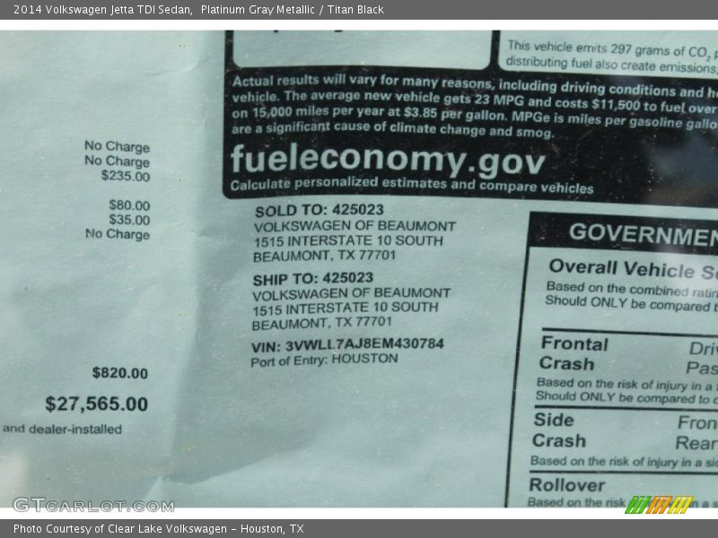 Platinum Gray Metallic / Titan Black 2014 Volkswagen Jetta TDI Sedan