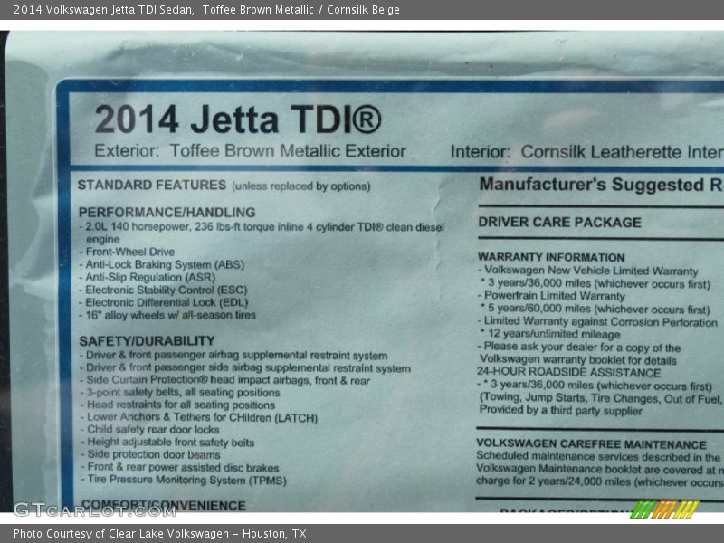Toffee Brown Metallic / Cornsilk Beige 2014 Volkswagen Jetta TDI Sedan