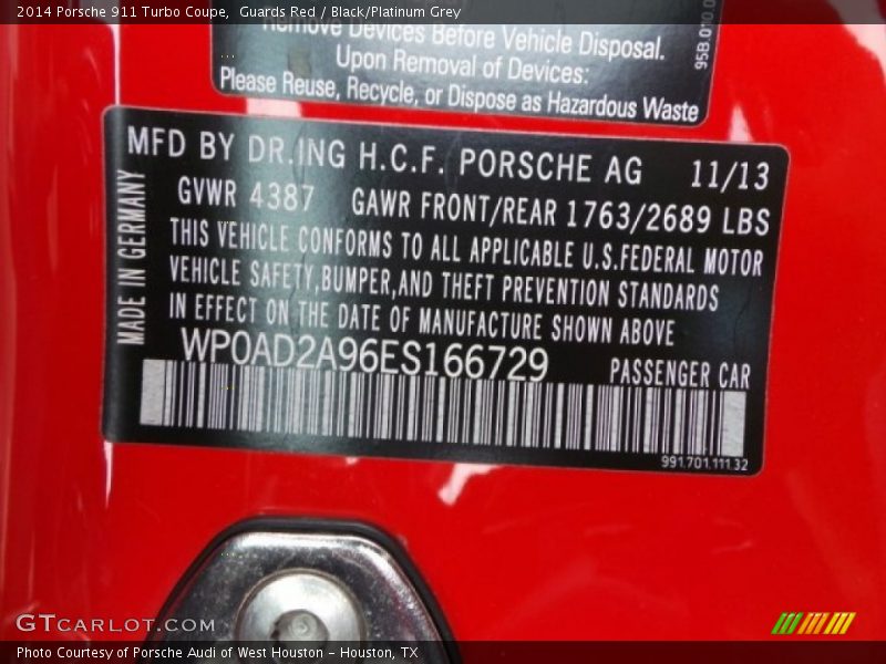 Guards Red / Black/Platinum Grey 2014 Porsche 911 Turbo Coupe