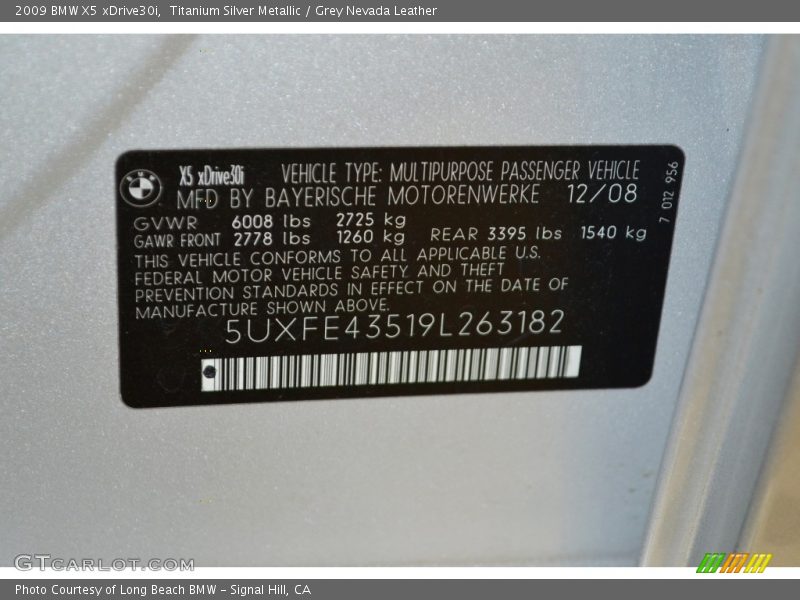 Titanium Silver Metallic / Grey Nevada Leather 2009 BMW X5 xDrive30i
