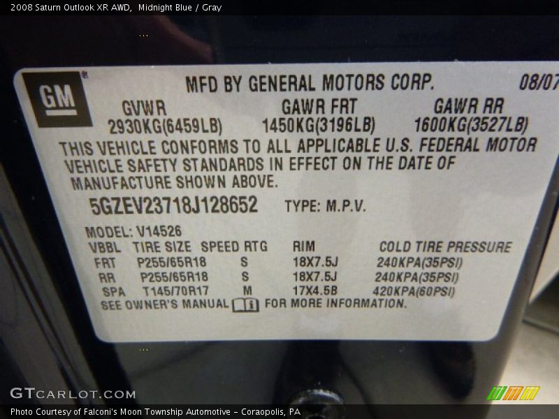 Midnight Blue / Gray 2008 Saturn Outlook XR AWD