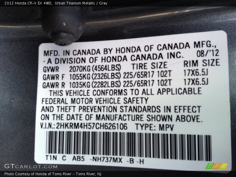 Urban Titanium Metallic / Gray 2012 Honda CR-V EX 4WD