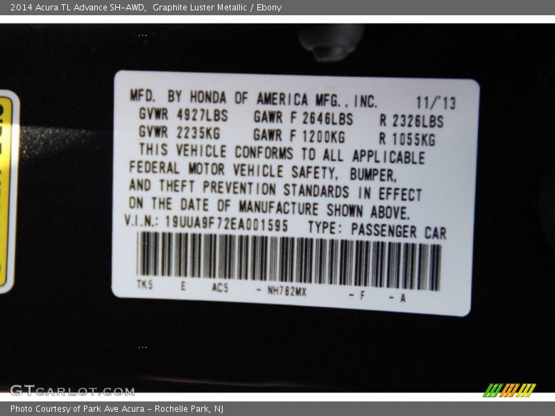 Graphite Luster Metallic / Ebony 2014 Acura TL Advance SH-AWD