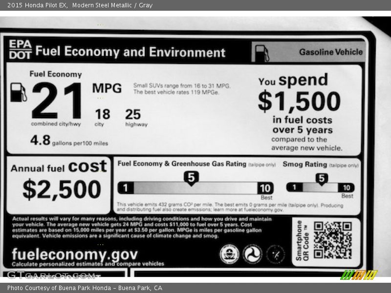 Modern Steel Metallic / Gray 2015 Honda Pilot EX