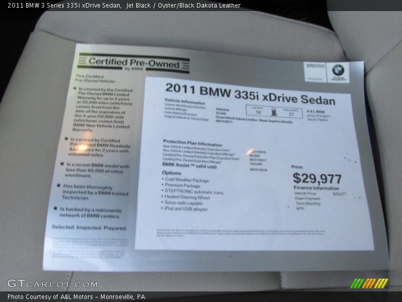 Jet Black / Oyster/Black Dakota Leather 2011 BMW 3 Series 335i xDrive Sedan