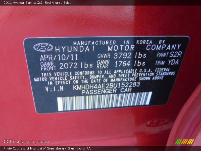 Red Allure / Beige 2011 Hyundai Elantra GLS