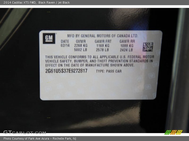 Info Tag of 2014 XTS FWD