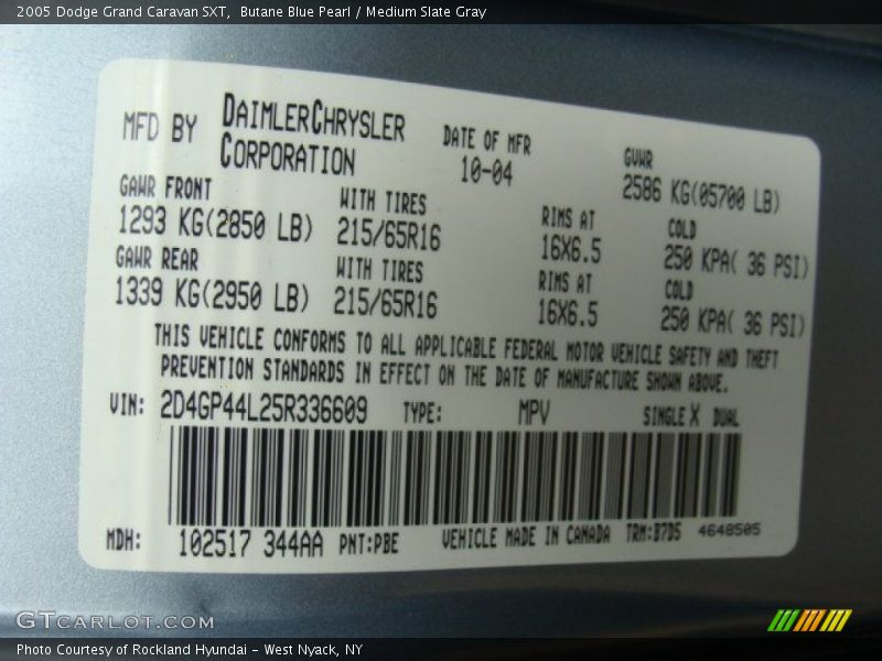 Butane Blue Pearl / Medium Slate Gray 2005 Dodge Grand Caravan SXT