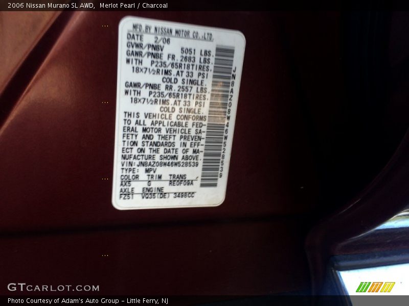 Merlot Pearl / Charcoal 2006 Nissan Murano SL AWD