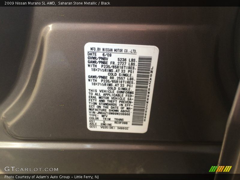 Saharan Stone Metallic / Black 2009 Nissan Murano SL AWD