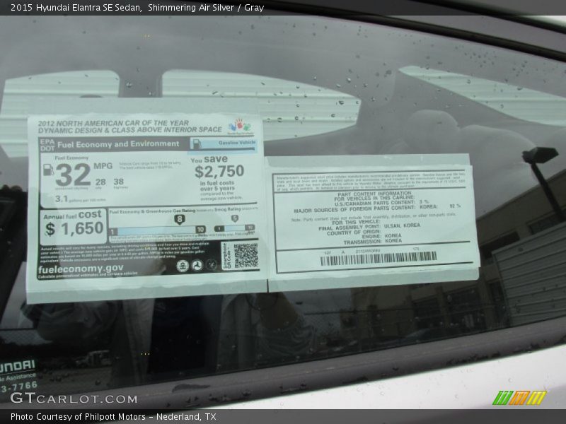 Shimmering Air Silver / Gray 2015 Hyundai Elantra SE Sedan