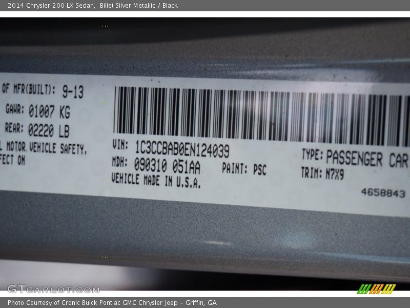 Billet Silver Metallic / Black 2014 Chrysler 200 LX Sedan