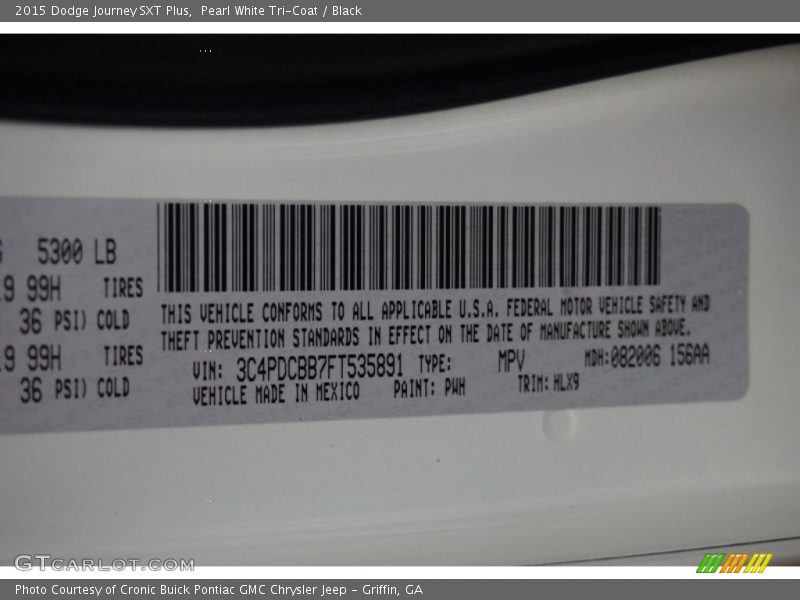 2015 Journey SXT Plus Pearl White Tri-Coat Color Code PWH