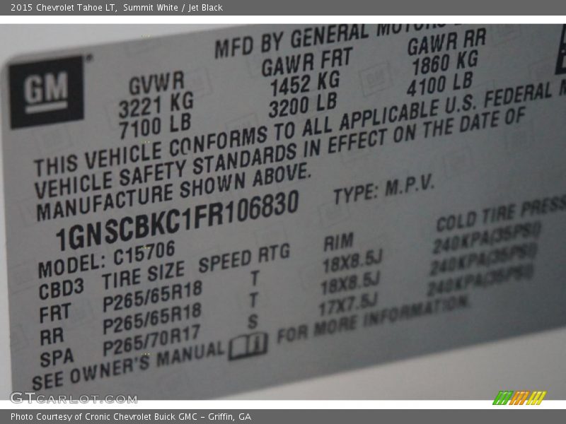Summit White / Jet Black 2015 Chevrolet Tahoe LT