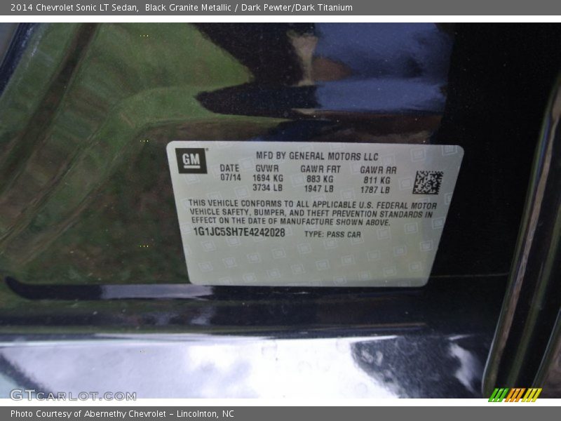 Black Granite Metallic / Dark Pewter/Dark Titanium 2014 Chevrolet Sonic LT Sedan