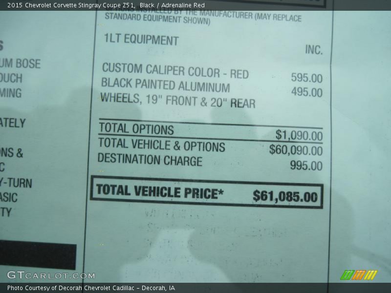  2015 Corvette Stingray Coupe Z51 Window Sticker