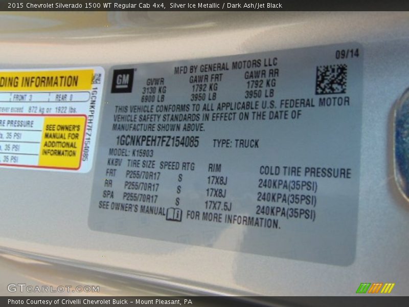 Silver Ice Metallic / Dark Ash/Jet Black 2015 Chevrolet Silverado 1500 WT Regular Cab 4x4