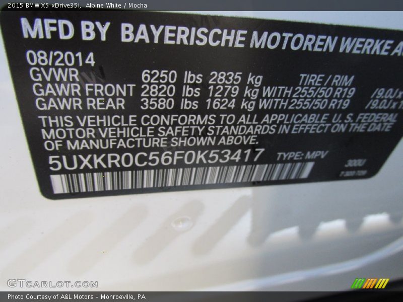 Alpine White / Mocha 2015 BMW X5 xDrive35i