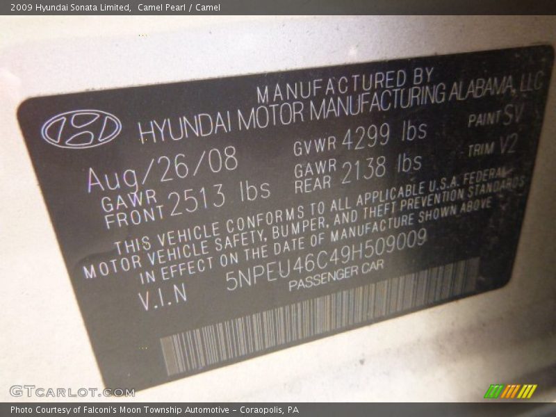 Camel Pearl / Camel 2009 Hyundai Sonata Limited