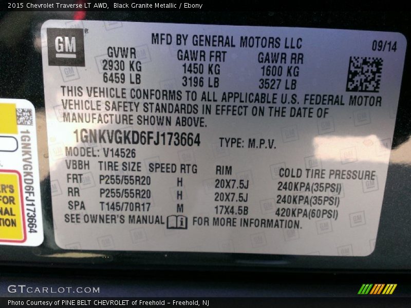 Black Granite Metallic / Ebony 2015 Chevrolet Traverse LT AWD
