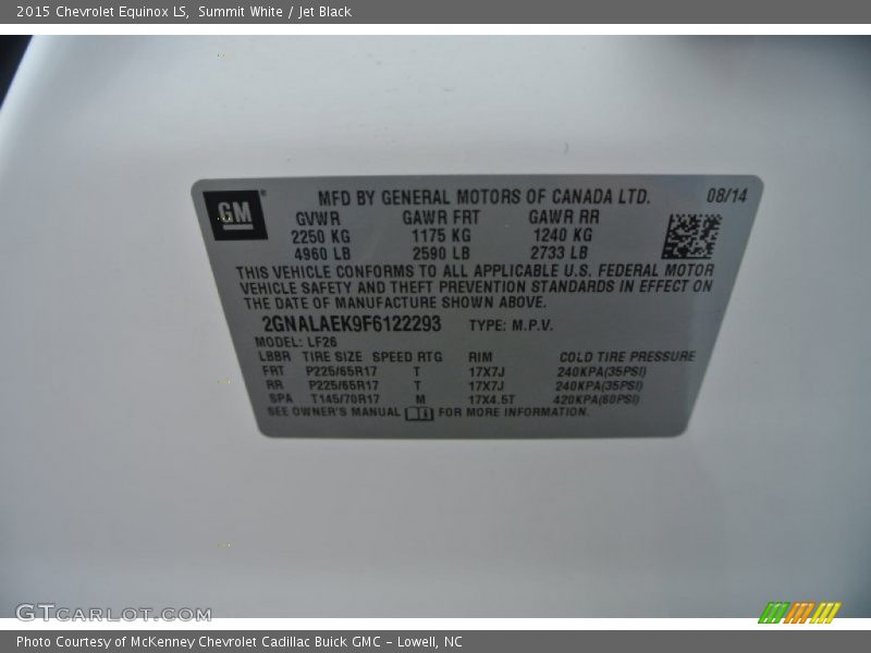 Summit White / Jet Black 2015 Chevrolet Equinox LS