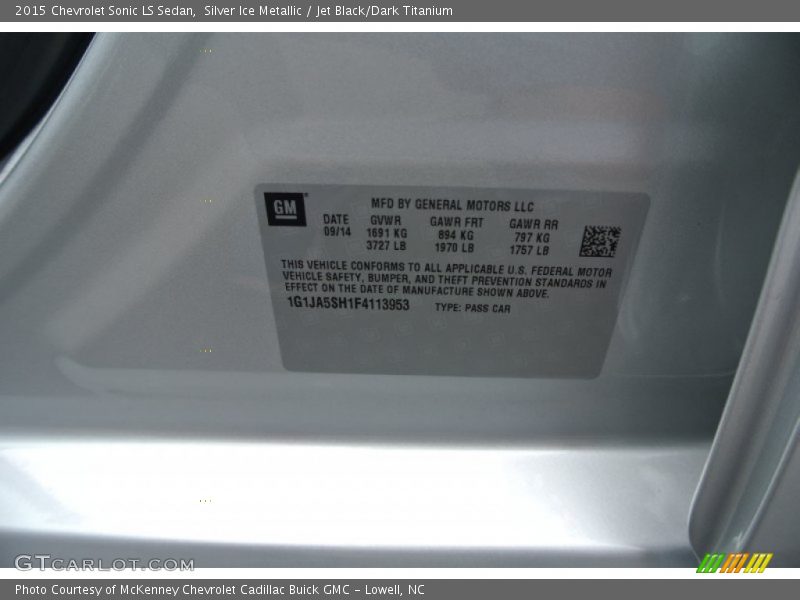Silver Ice Metallic / Jet Black/Dark Titanium 2015 Chevrolet Sonic LS Sedan