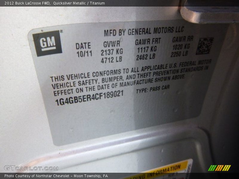 Quicksilver Metallic / Titanium 2012 Buick LaCrosse FWD
