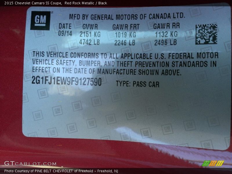 Red Rock Metallic / Black 2015 Chevrolet Camaro SS Coupe