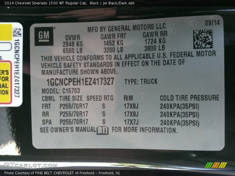 Black / Jet Black/Dark Ash 2014 Chevrolet Silverado 1500 WT Regular Cab