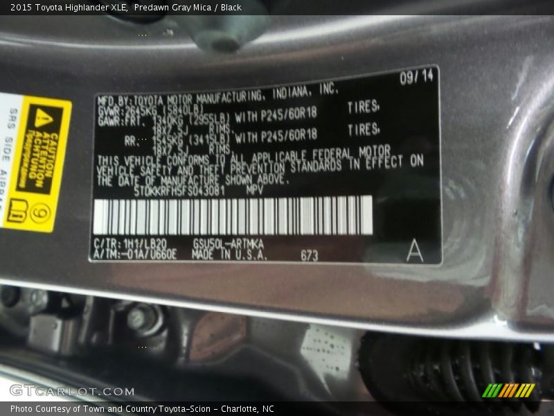 Predawn Gray Mica / Black 2015 Toyota Highlander XLE