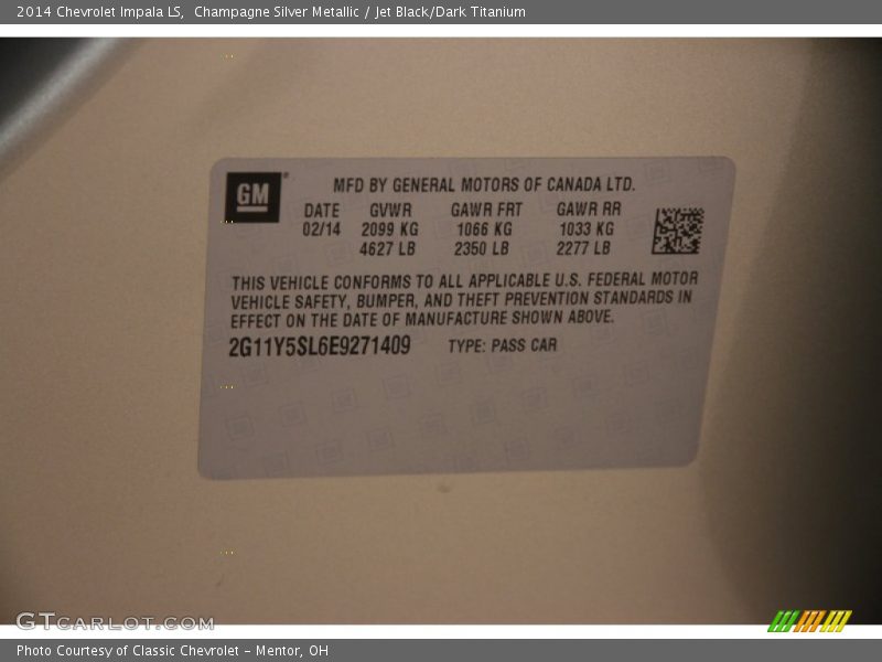 Champagne Silver Metallic / Jet Black/Dark Titanium 2014 Chevrolet Impala LS