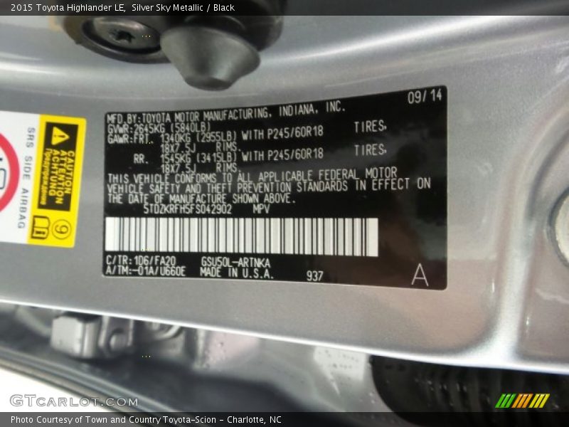 Silver Sky Metallic / Black 2015 Toyota Highlander LE