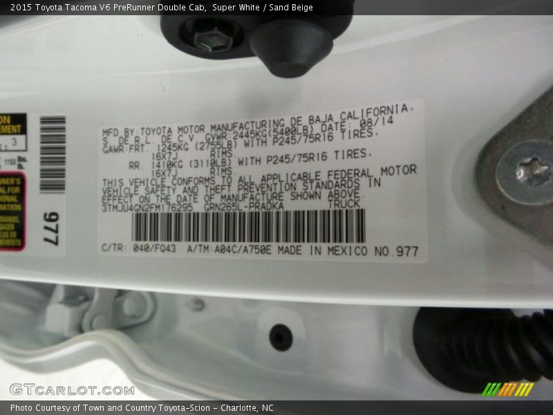 Super White / Sand Beige 2015 Toyota Tacoma V6 PreRunner Double Cab