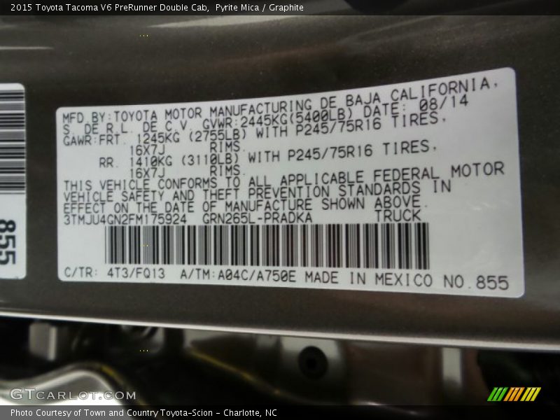 Pyrite Mica / Graphite 2015 Toyota Tacoma V6 PreRunner Double Cab